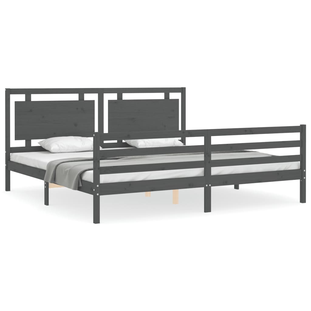 Cadru pat cu tăblie 200x200 cm, gri, lemn masiv GartenMobel Dekor