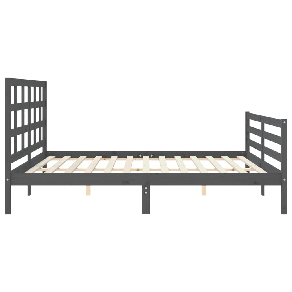 Cadru pat cu tăblie 200x200 cm, gri, lemn masiv GartenMobel Dekor