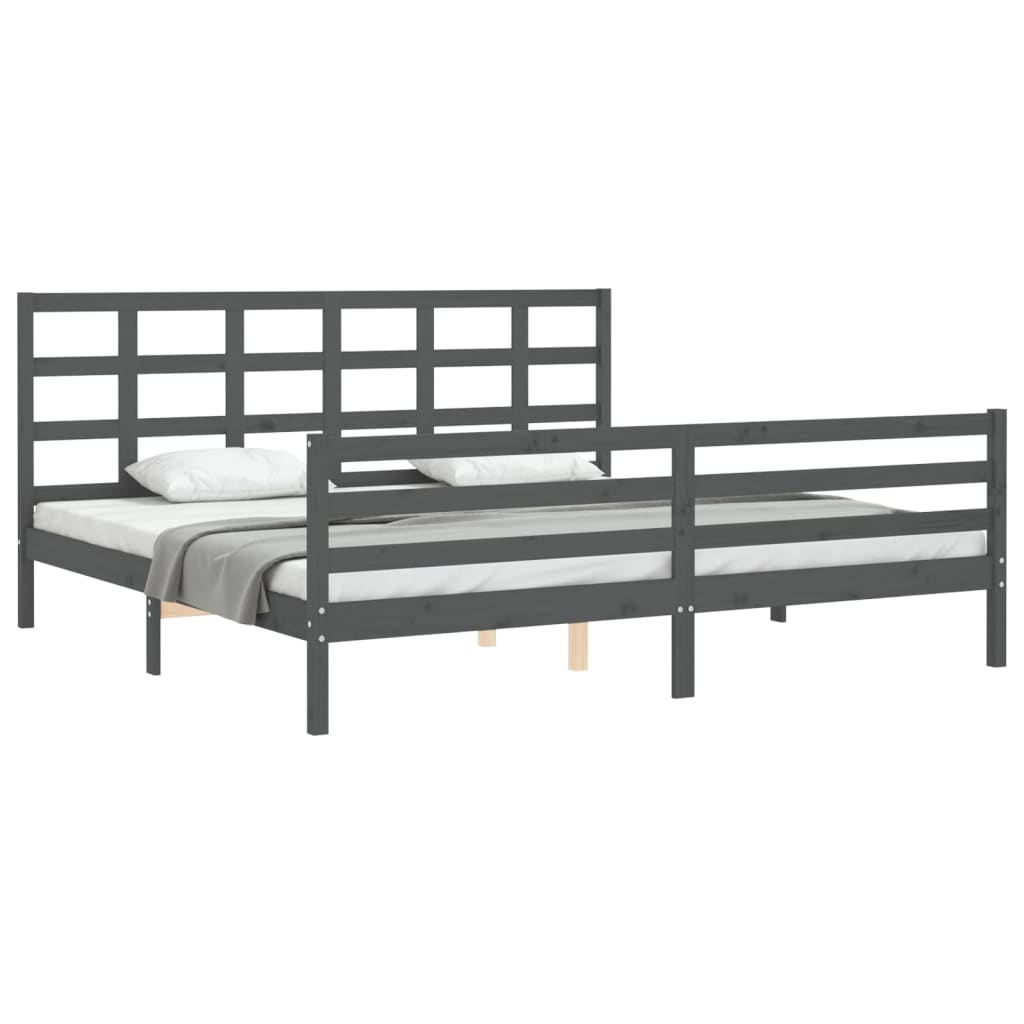 Cadru pat cu tăblie 200x200 cm, gri, lemn masiv GartenMobel Dekor