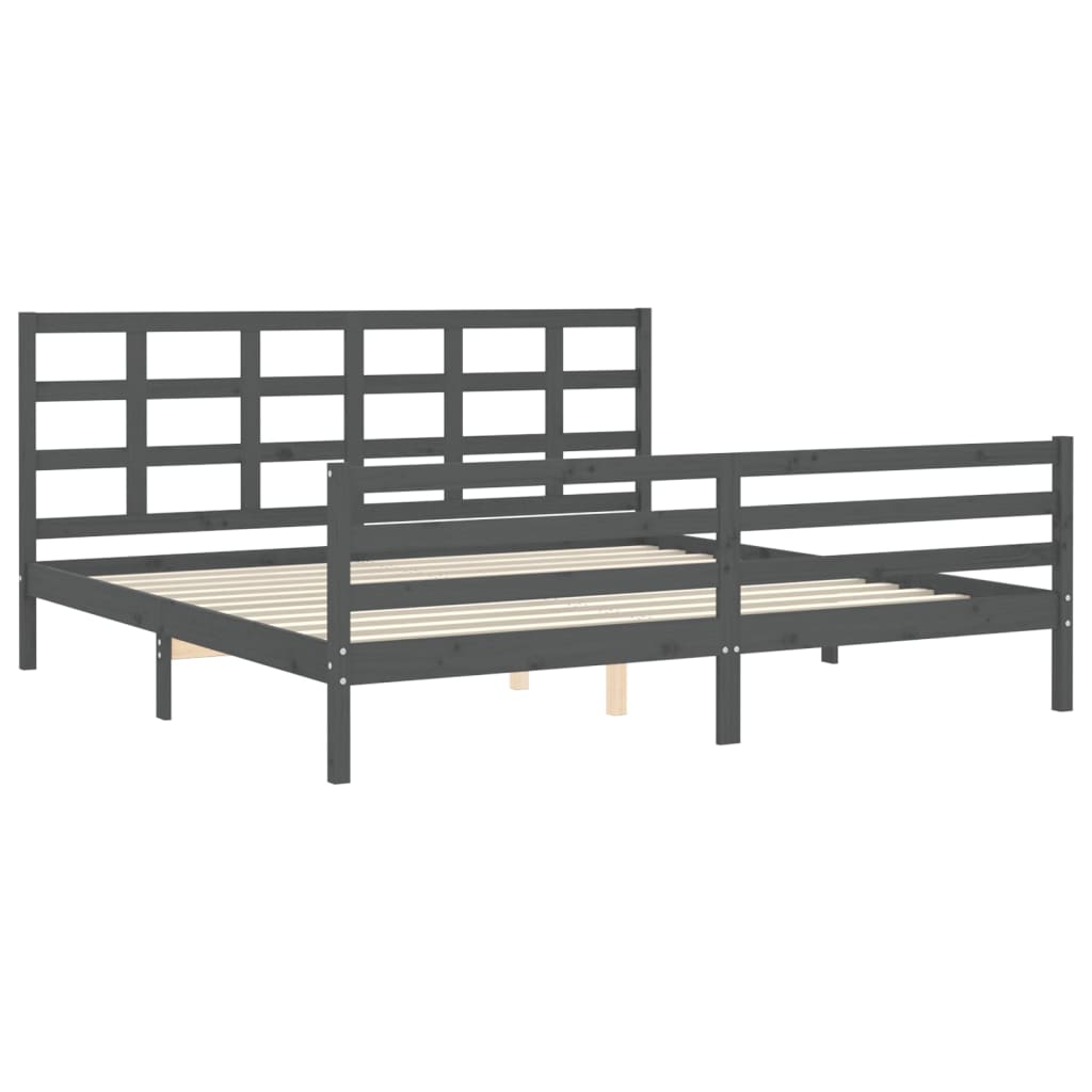 Cadru pat cu tăblie 200x200 cm, gri, lemn masiv GartenMobel Dekor