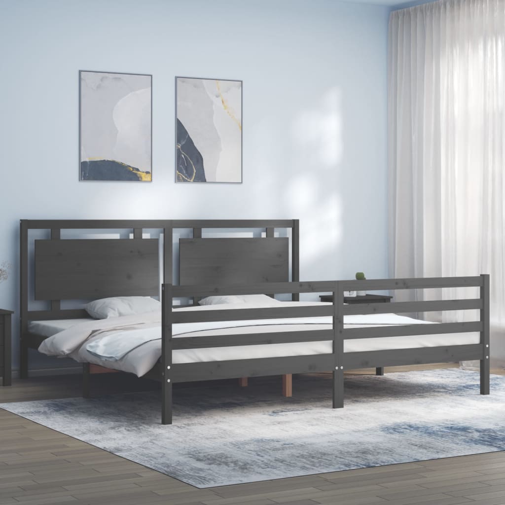 Cadru pat cu tăblie 200x200 cm, gri, lemn masiv GartenMobel Dekor