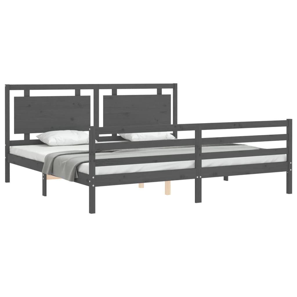 Cadru pat cu tăblie 200x200 cm, gri, lemn masiv GartenMobel Dekor