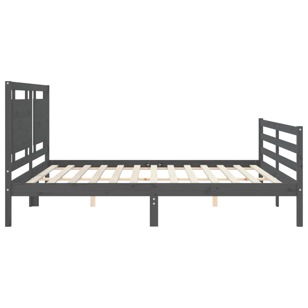 Cadru pat cu tăblie 200x200 cm, gri, lemn masiv GartenMobel Dekor