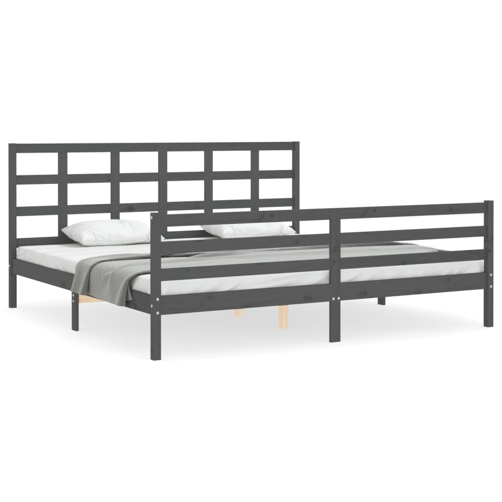 Cadru pat cu tăblie 200x200 cm, gri, lemn masiv GartenMobel Dekor