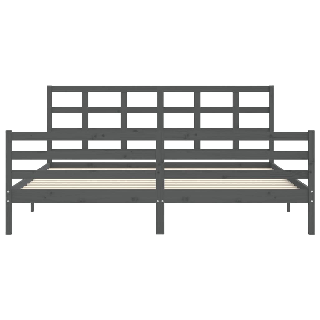 Cadru pat cu tăblie 200x200 cm, gri, lemn masiv GartenMobel Dekor