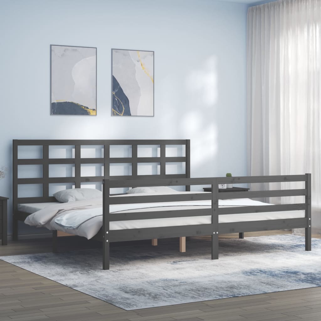 Cadru pat cu tăblie 200x200 cm, gri, lemn masiv GartenMobel Dekor