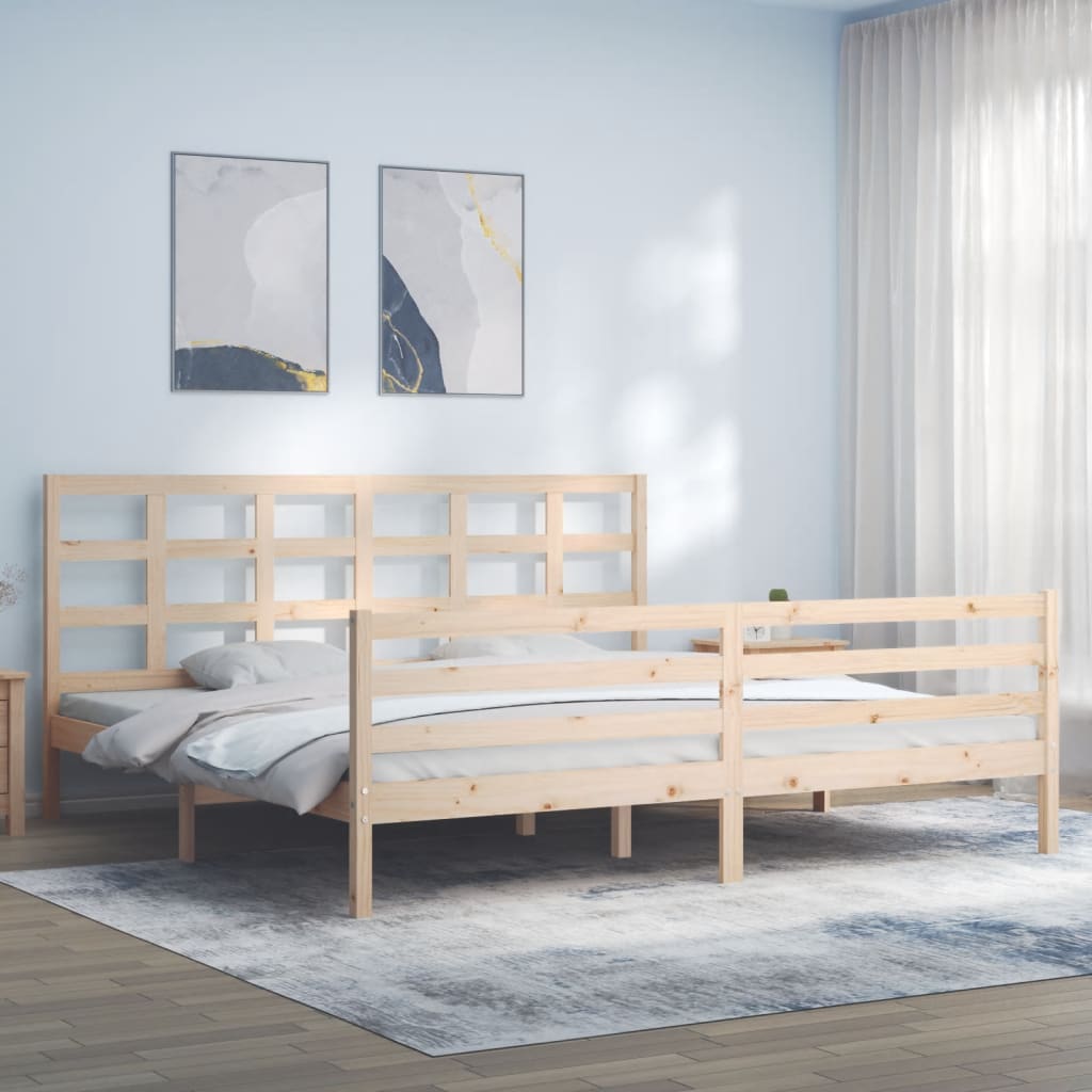 Cadru pat cu tăblie 200x200 cm, lemn masiv de pin GartenMobel Dekor