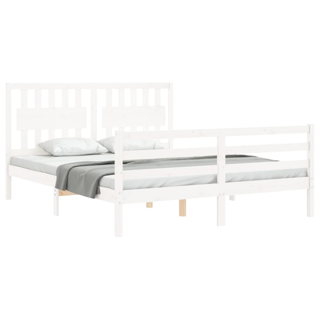 Cadru de pat cu tăblie, alb, king size, lemn masiv GartenMobel Dekor