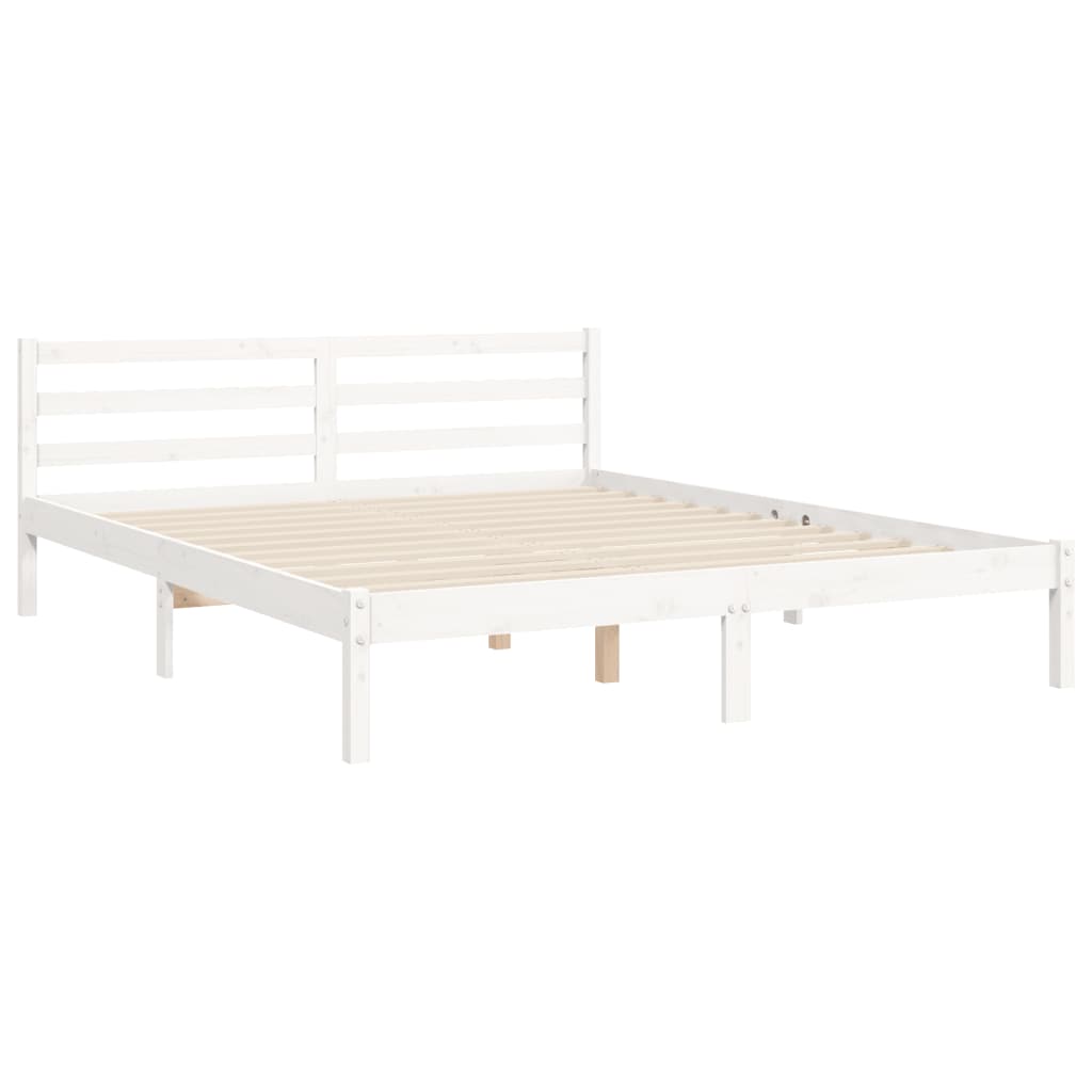Cadru de pat cu tăblie, alb, king size, lemn masiv GartenMobel Dekor