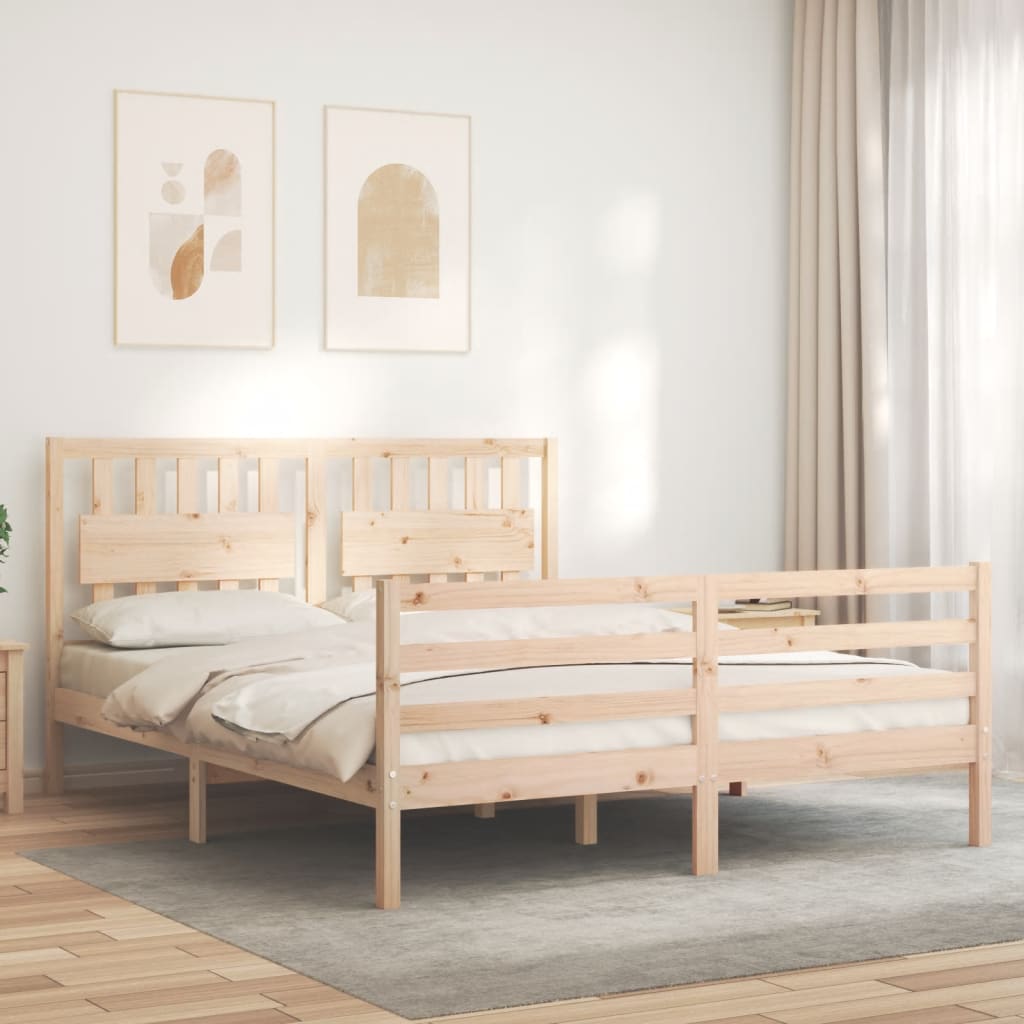 Cadru de pat cu tăblie, king size, lemn masiv GartenMobel Dekor