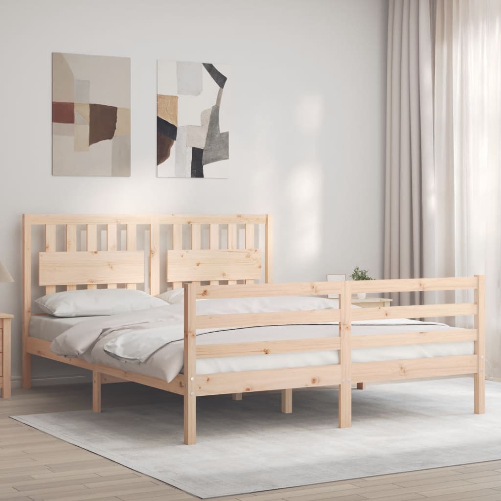Cadru de pat cu tăblie, king size, lemn masiv GartenMobel Dekor