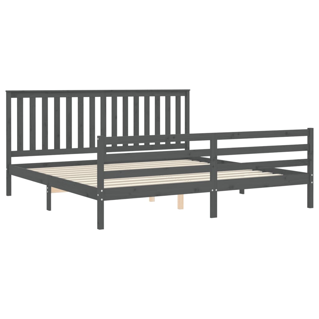 Cadru pat cu tăblie 200x200 cm, gri, lemn masiv GartenMobel Dekor