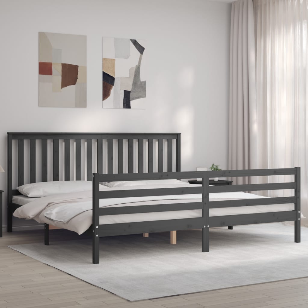 Cadru pat cu tăblie 200x200 cm, gri, lemn masiv GartenMobel Dekor