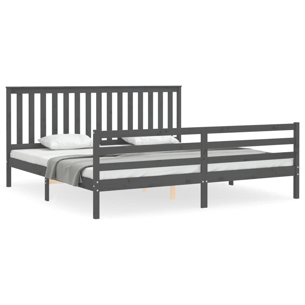 Cadru pat cu tăblie 200x200 cm, gri, lemn masiv GartenMobel Dekor