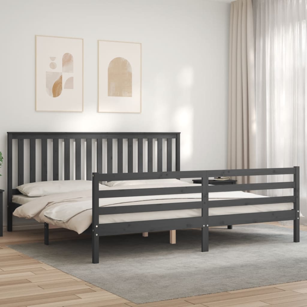 Cadru pat cu tăblie 200x200 cm, gri, lemn masiv GartenMobel Dekor