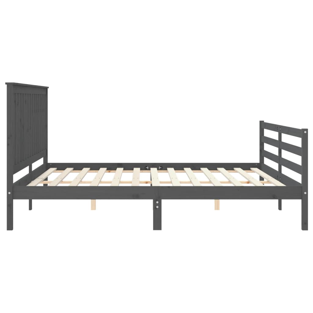 Cadru pat cu tăblie 200x200 cm, gri, lemn masiv GartenMobel Dekor