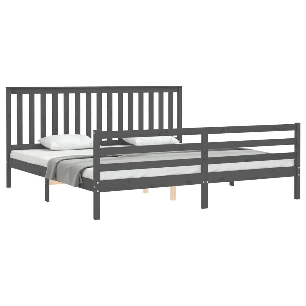Cadru pat cu tăblie 200x200 cm, gri, lemn masiv GartenMobel Dekor