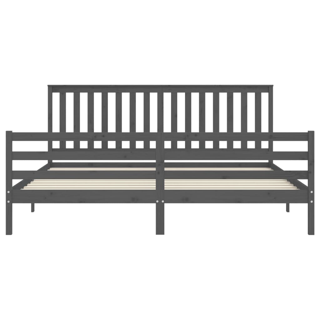Cadru pat cu tăblie 200x200 cm, gri, lemn masiv GartenMobel Dekor