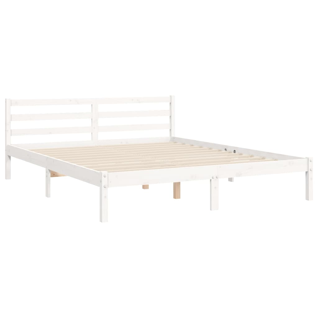 Cadru de pat cu tăblie, alb, king size, lemn masiv GartenMobel Dekor