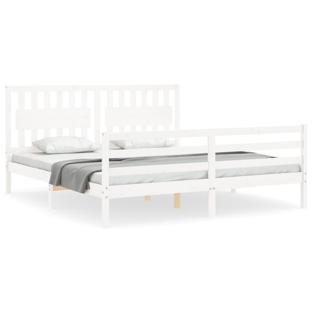 Cadru de pat cu tăblie Super King Size, alb, lemn masiv GartenMobel Dekor