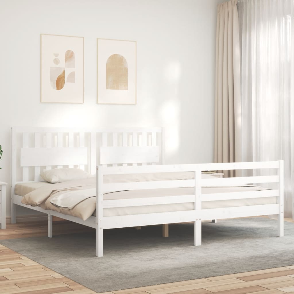 Cadru de pat cu tăblie Super King Size, alb, lemn masiv GartenMobel Dekor
