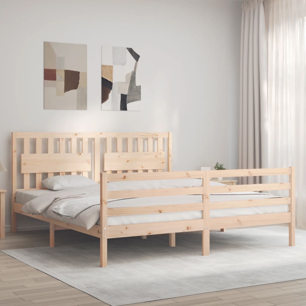 Cadru de pat cu tăblie Super King Size, lemn masiv GartenMobel Dekor