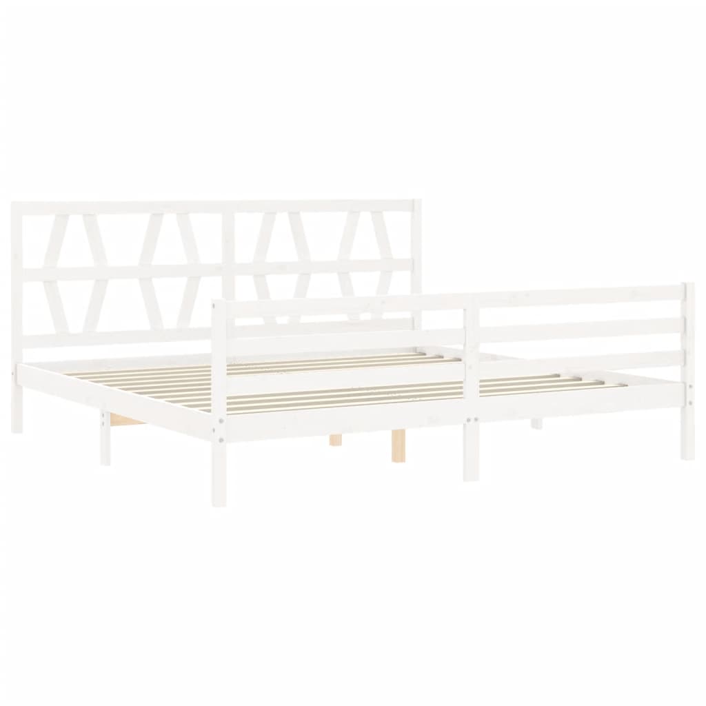 Cadru pat cu tăblie 200x200 cm, alb, lemn masiv GartenMobel Dekor