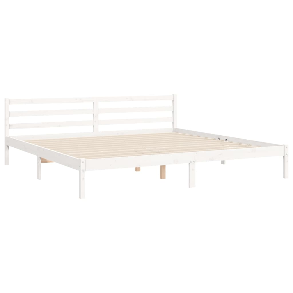Cadru pat cu tăblie 200x200 cm, alb, lemn masiv GartenMobel Dekor