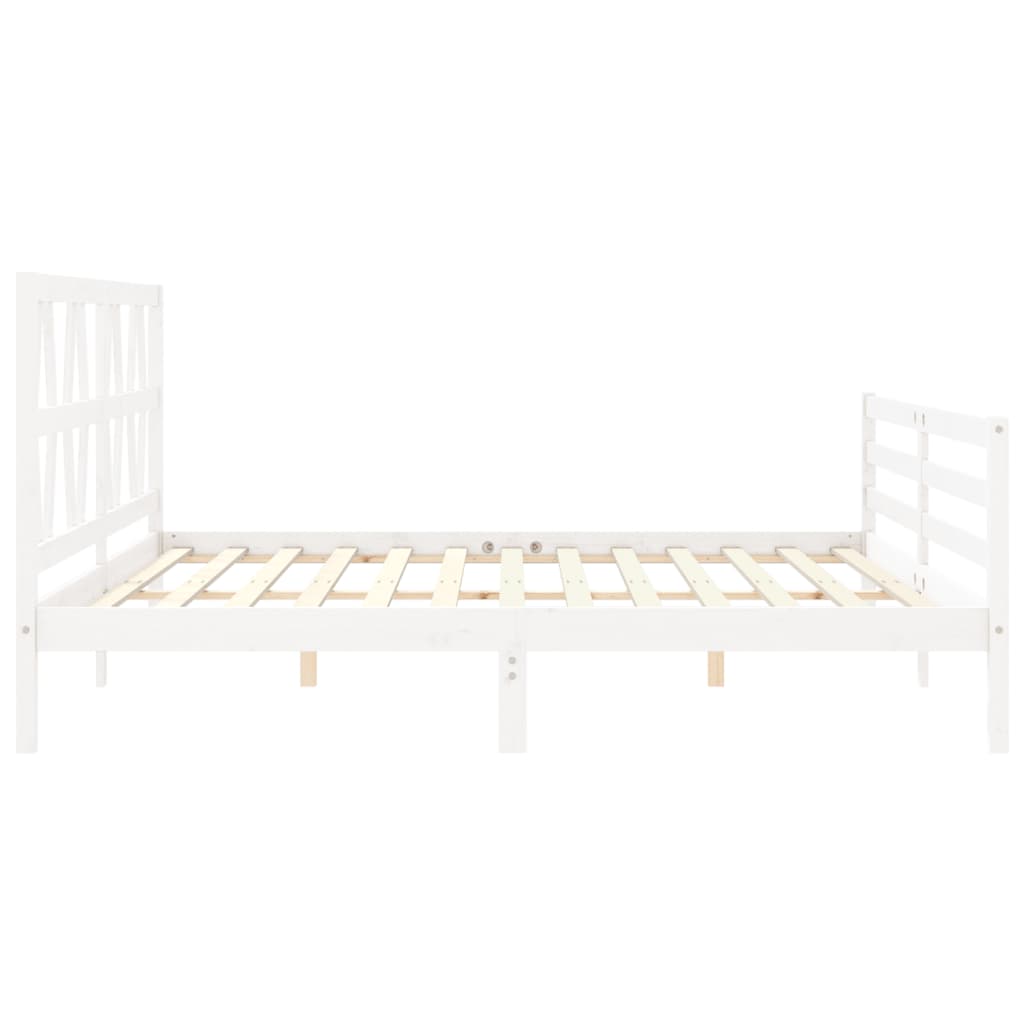 Cadru pat cu tăblie 200x200 cm, alb, lemn masiv GartenMobel Dekor