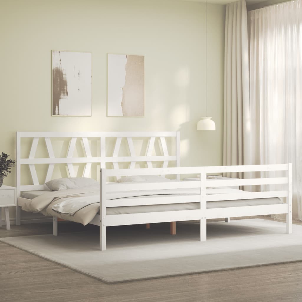 Cadru pat cu tăblie 200x200 cm, alb, lemn masiv GartenMobel Dekor