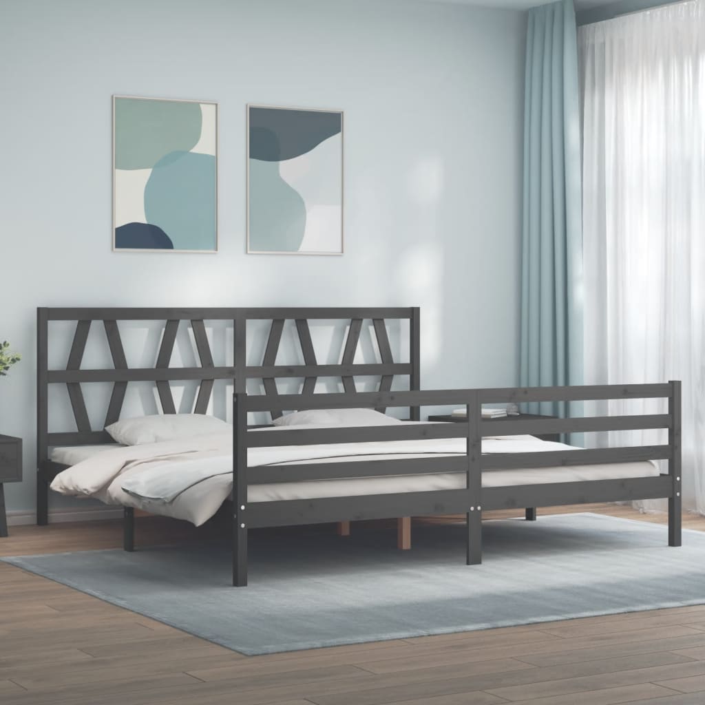 Cadru pat cu tăblie 200x200 cm, gri, lemn masiv GartenMobel Dekor