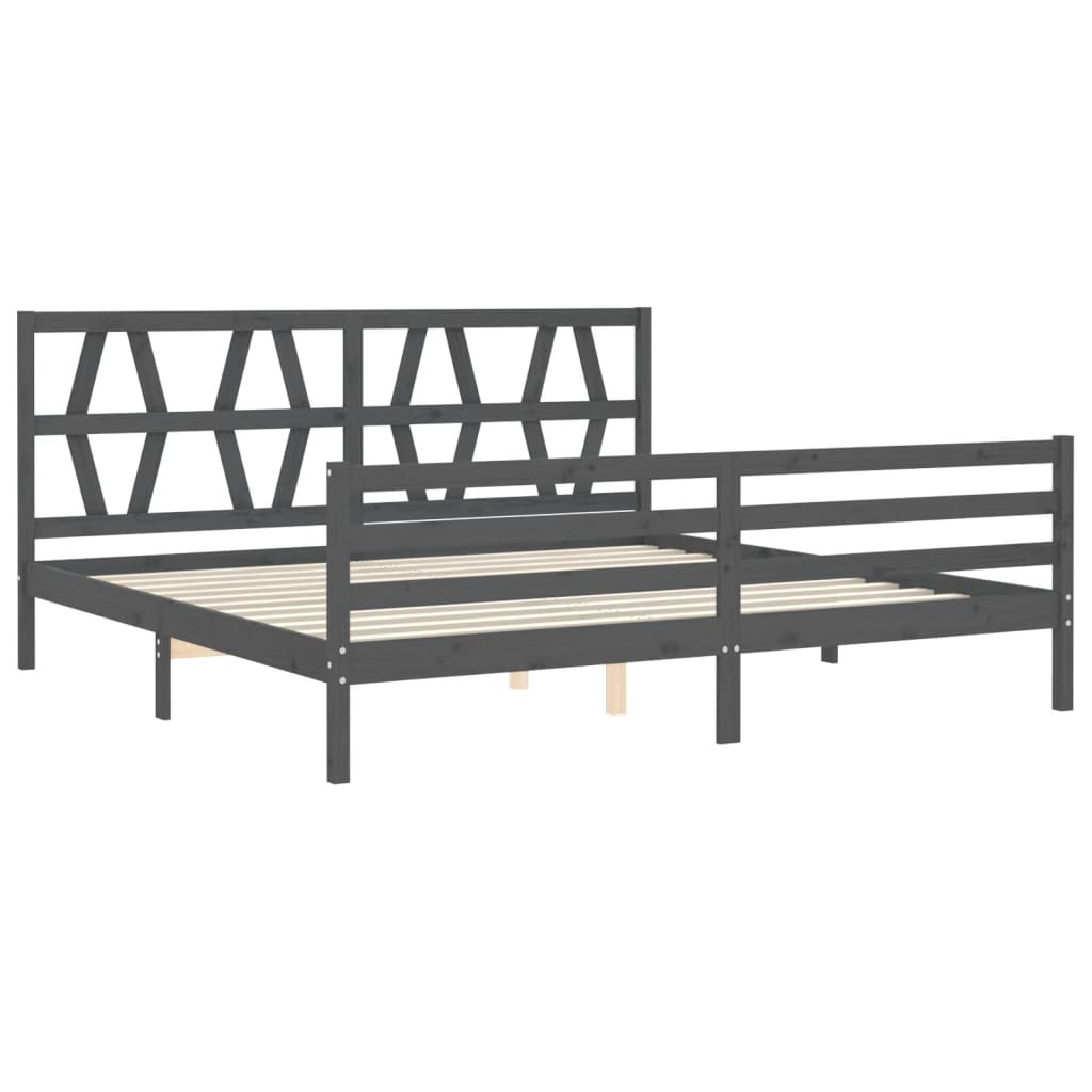Cadru pat cu tăblie 200x200 cm, gri, lemn masiv GartenMobel Dekor