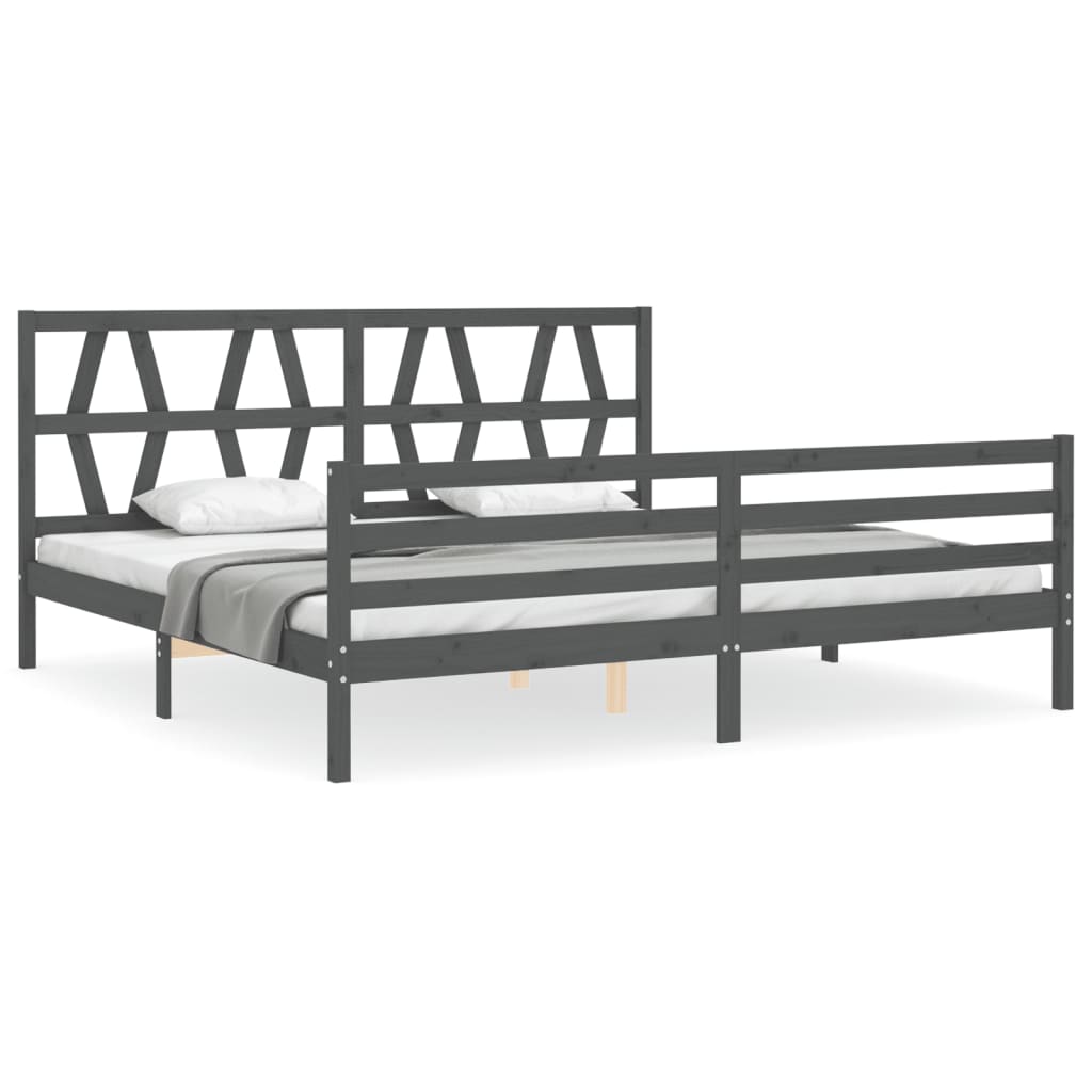 Cadru pat cu tăblie 200x200 cm, gri, lemn masiv GartenMobel Dekor