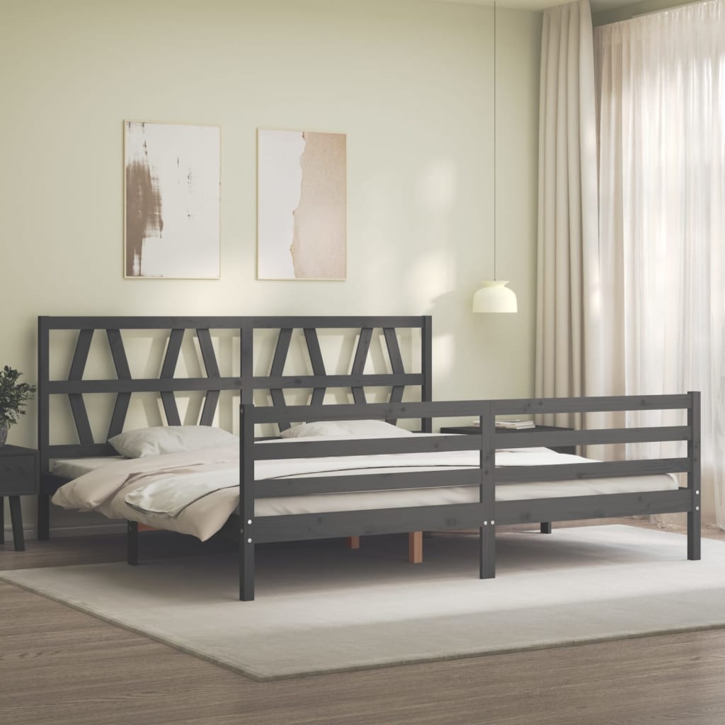 Cadru pat cu tăblie 200x200 cm, gri, lemn masiv GartenMobel Dekor