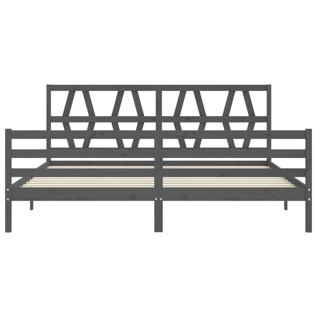 Cadru pat cu tăblie 200x200 cm, gri, lemn masiv GartenMobel Dekor