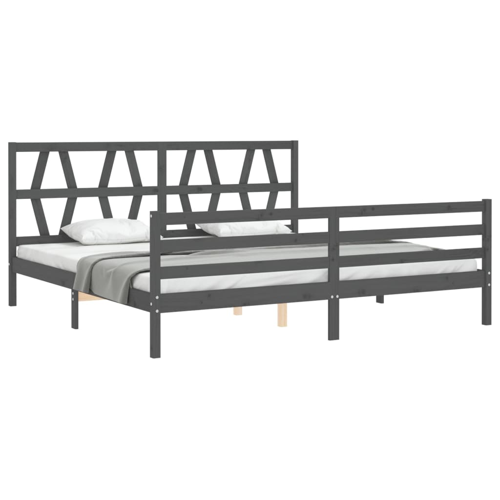 Cadru pat cu tăblie 200x200 cm, gri, lemn masiv GartenMobel Dekor