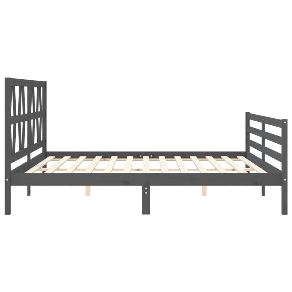 Cadru pat cu tăblie 200x200 cm, gri, lemn masiv GartenMobel Dekor