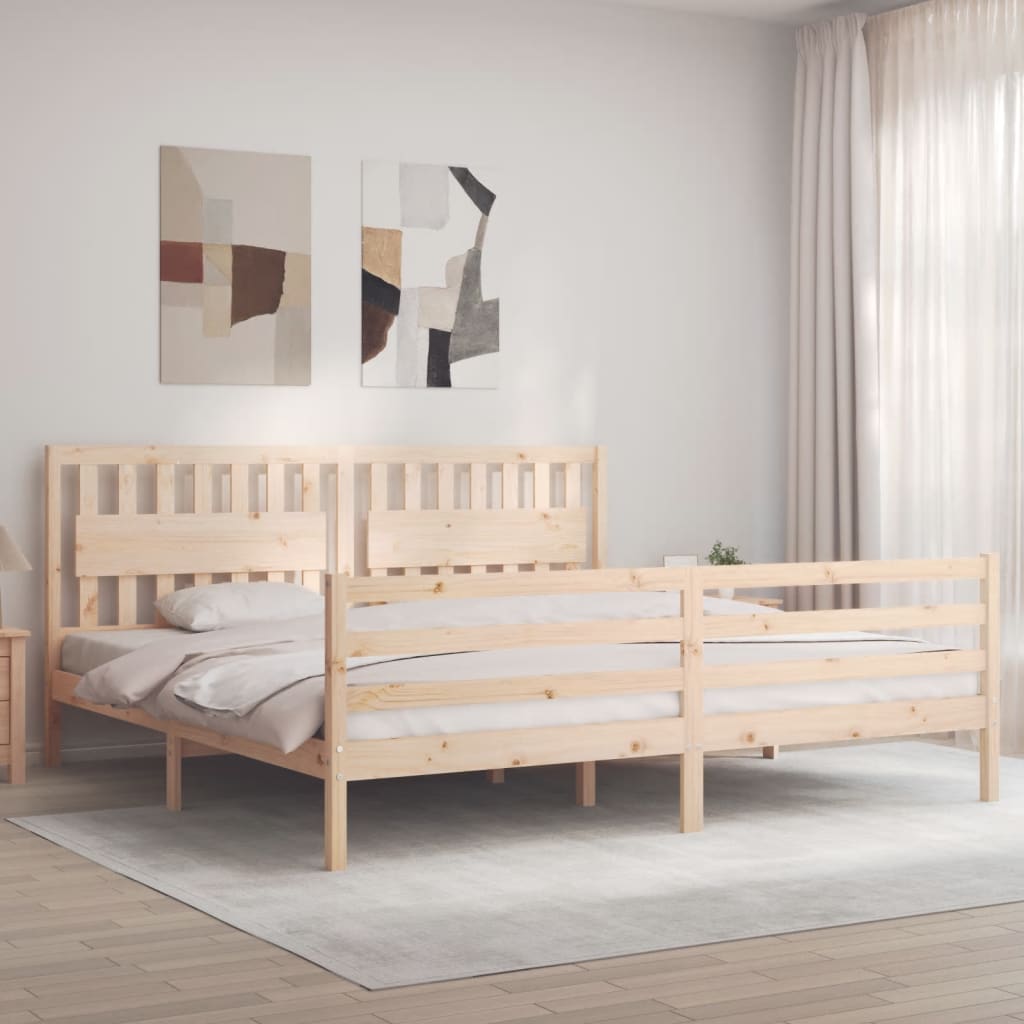 Cadru pat cu tăblie 200x200 cm, lemn masiv de pin GartenMobel Dekor