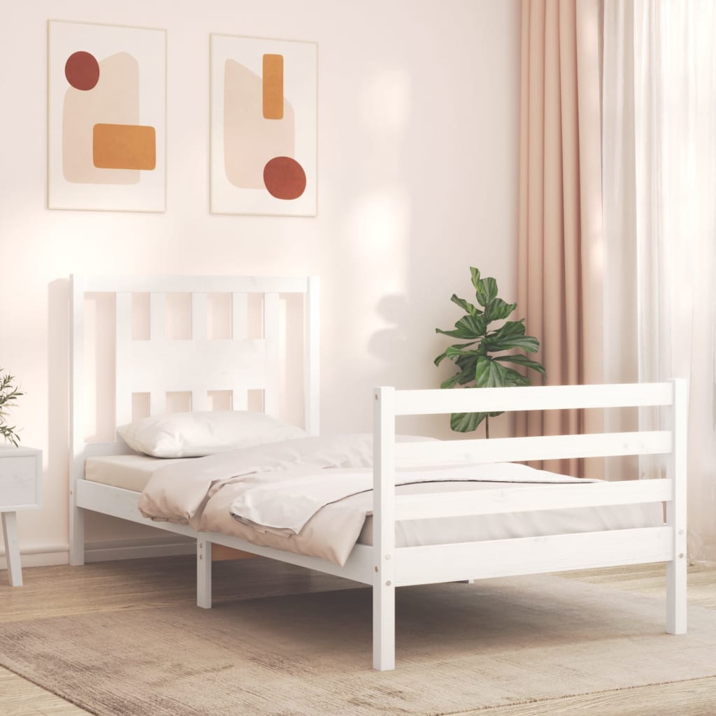 Cadru de pat cu tăblie single, alb, lemn masiv GartenMobel Dekor