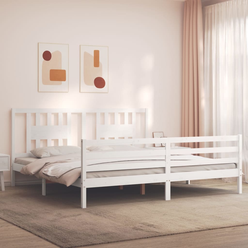 Cadru pat cu tăblie 200x200 cm, alb, lemn masiv GartenMobel Dekor
