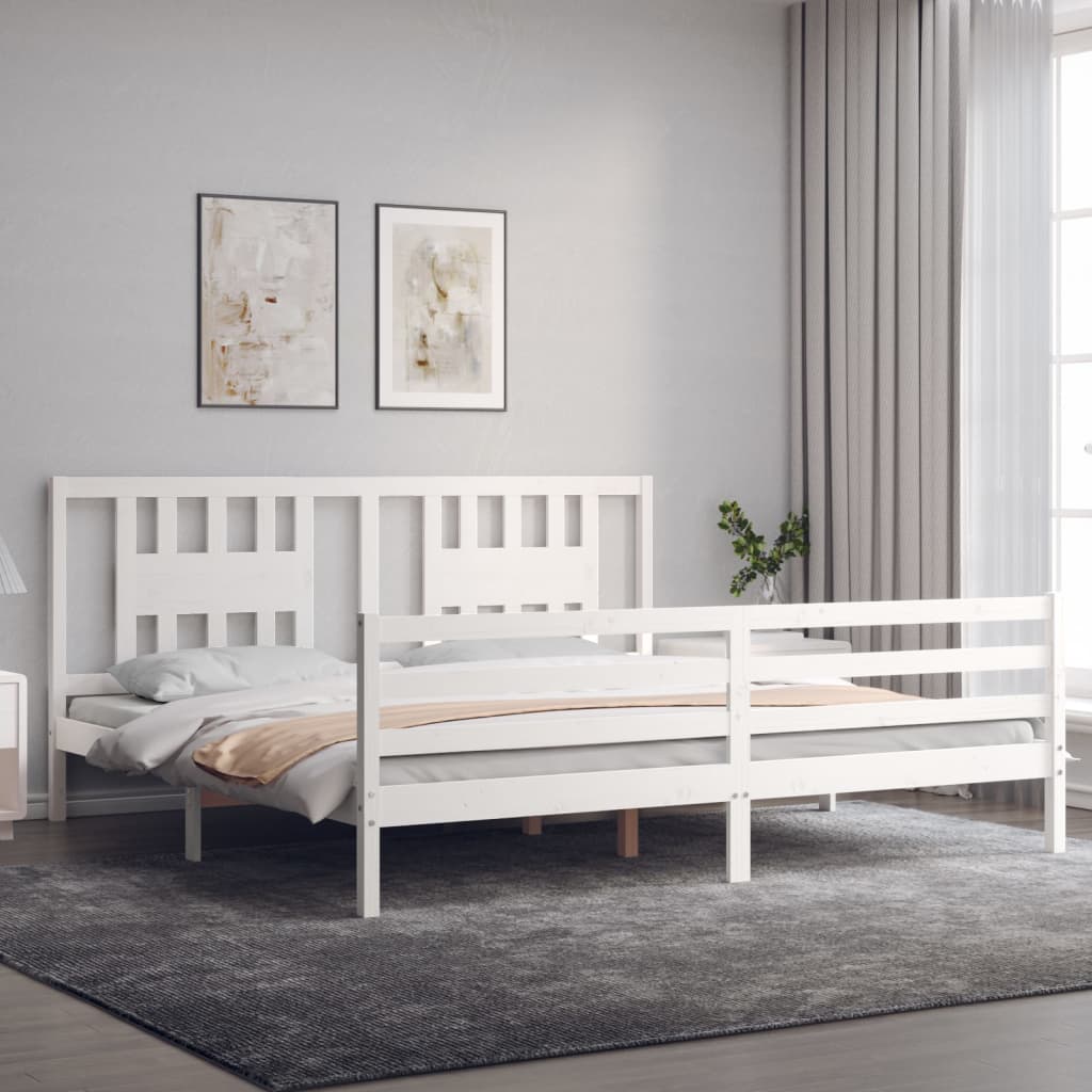 Cadru pat cu tăblie 200x200 cm, alb, lemn masiv GartenMobel Dekor