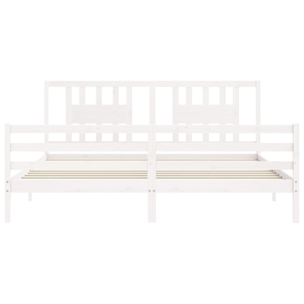 Cadru pat cu tăblie 200x200 cm, alb, lemn masiv GartenMobel Dekor