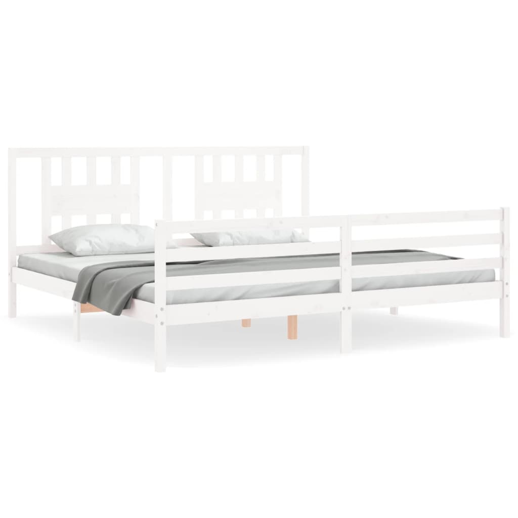 Cadru pat cu tăblie 200x200 cm, alb, lemn masiv GartenMobel Dekor