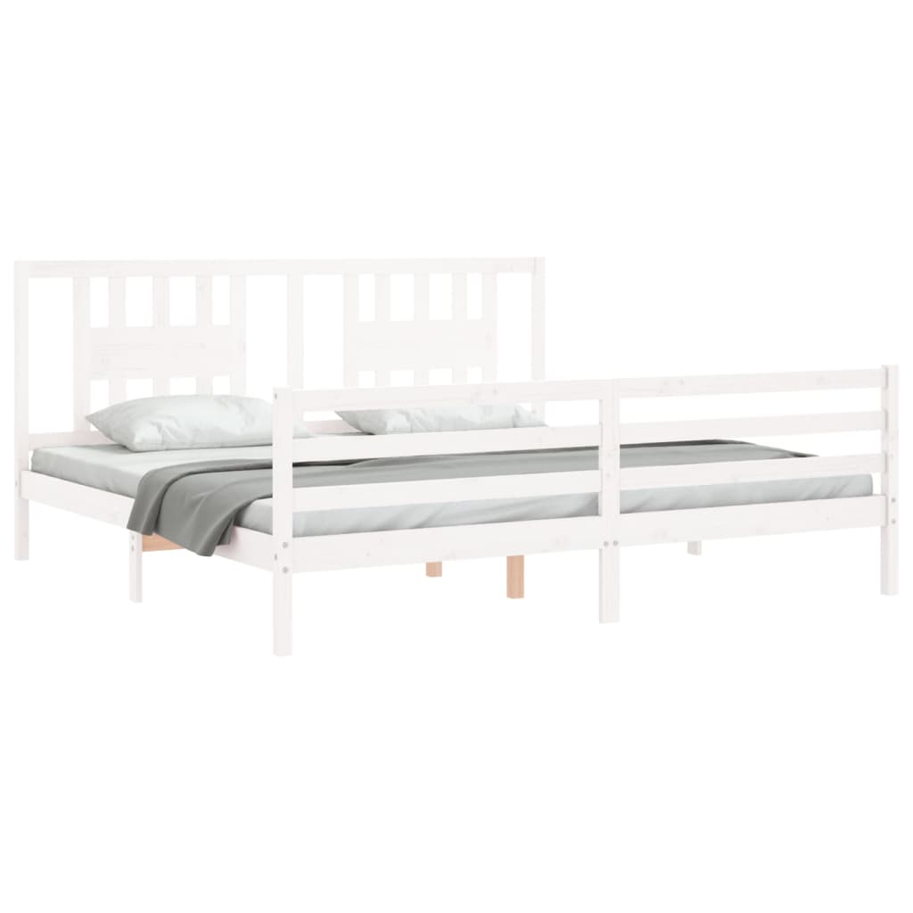 Cadru pat cu tăblie 200x200 cm, alb, lemn masiv GartenMobel Dekor
