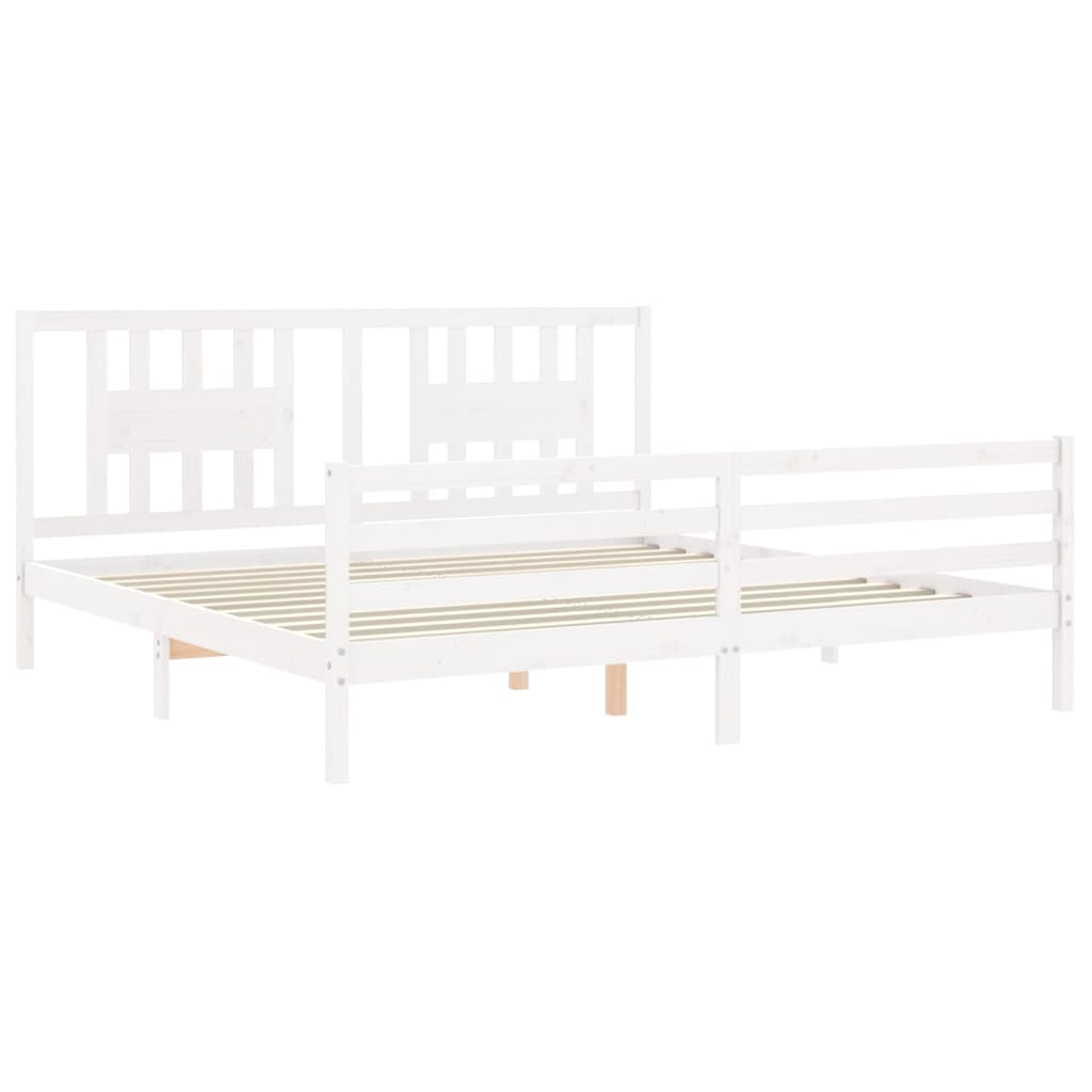 Cadru pat cu tăblie 200x200 cm, alb, lemn masiv GartenMobel Dekor
