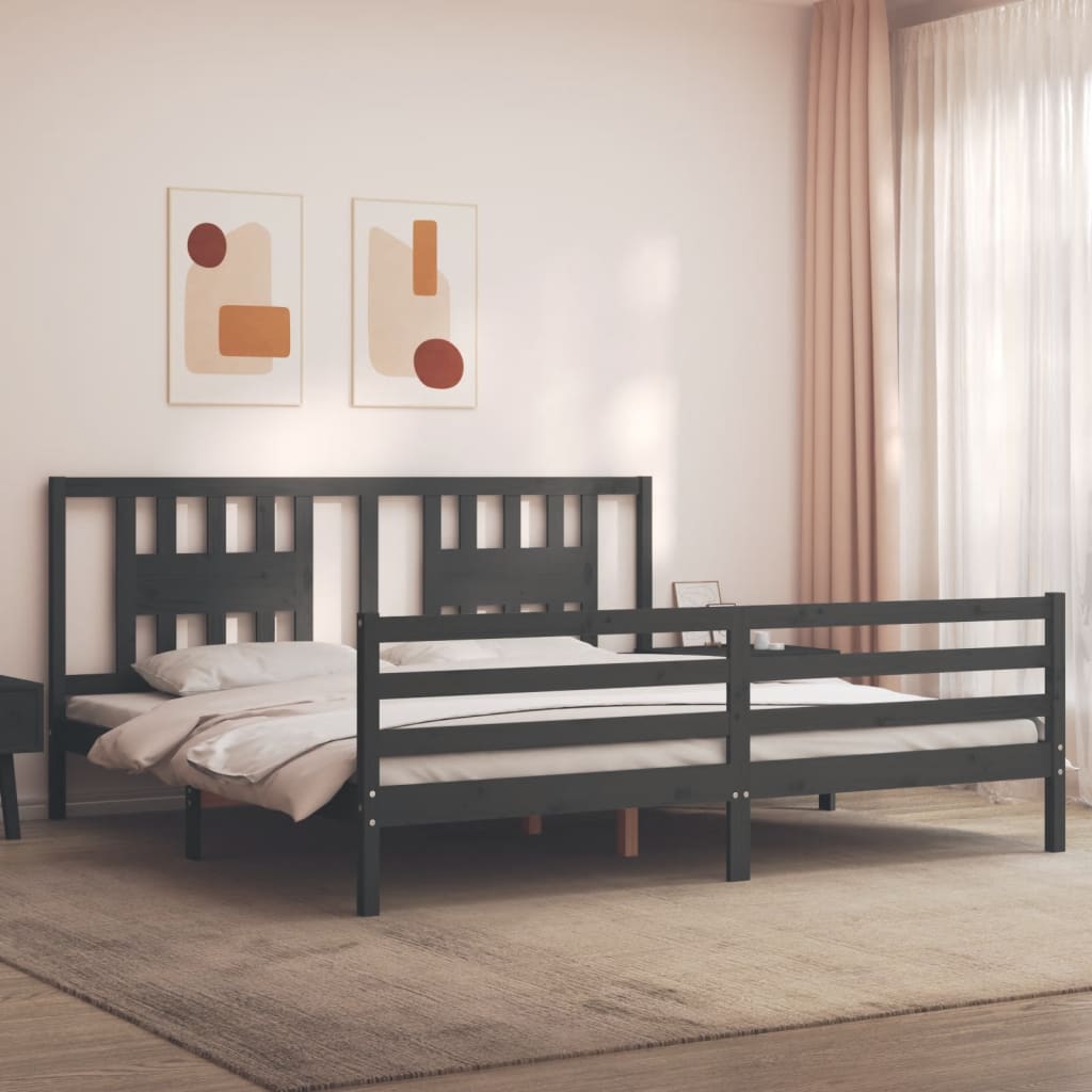 Cadru pat cu tăblie 200x200 cm, gri, lemn masiv GartenMobel Dekor