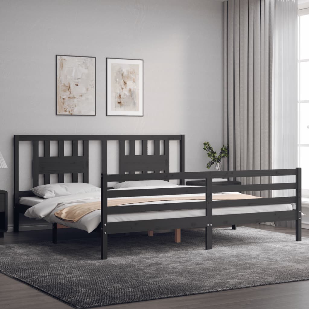 Cadru pat cu tăblie 200x200 cm, gri, lemn masiv GartenMobel Dekor