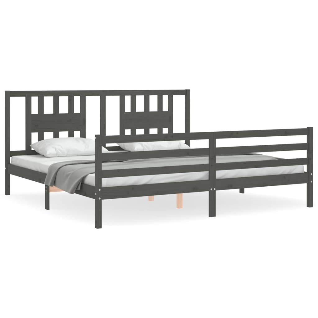 Cadru pat cu tăblie 200x200 cm, gri, lemn masiv GartenMobel Dekor
