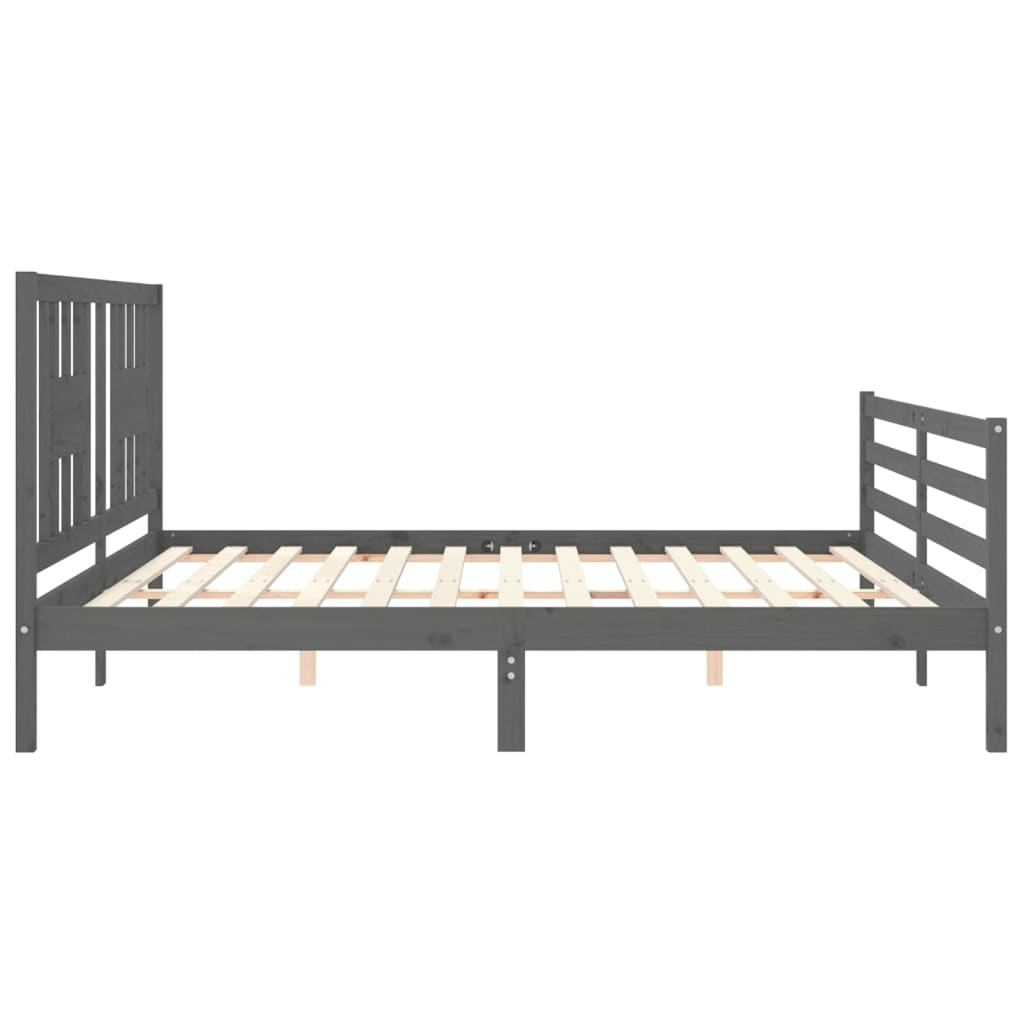 Cadru pat cu tăblie 200x200 cm, gri, lemn masiv GartenMobel Dekor