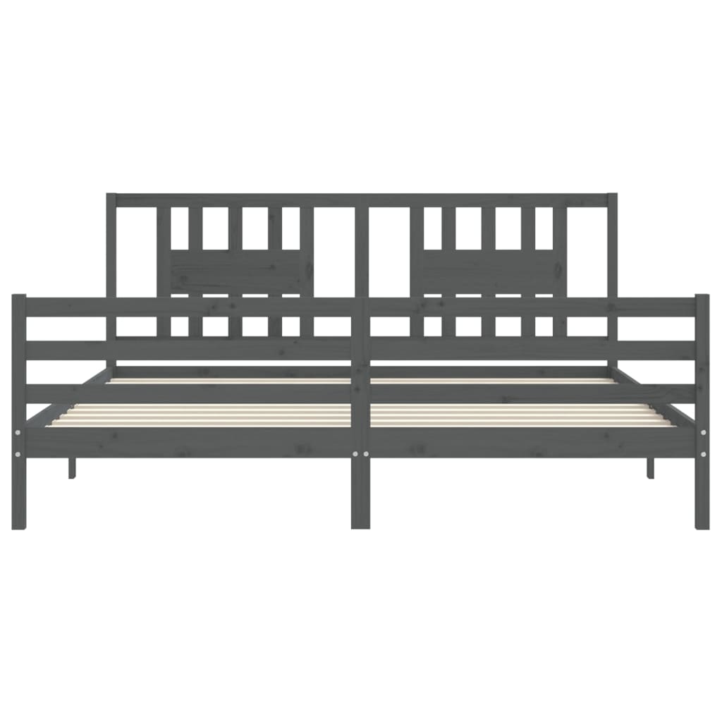 Cadru pat cu tăblie 200x200 cm, gri, lemn masiv GartenMobel Dekor